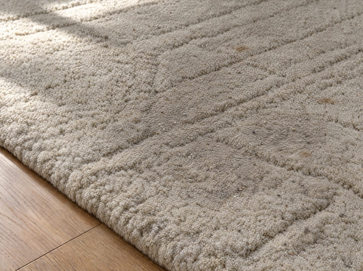 Matted, dusty cream rug before cleaning