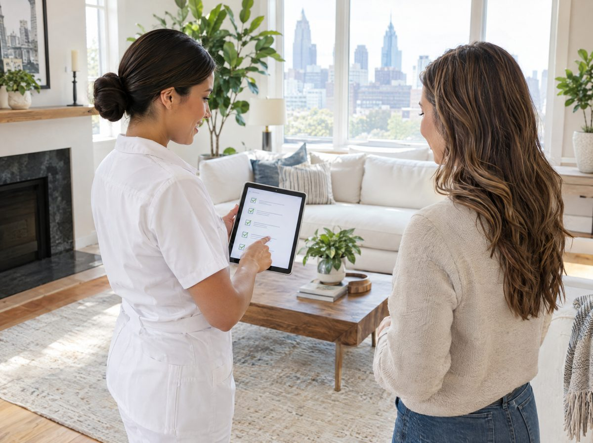 VIDERR technician walking a homeowner through a completed service checklist